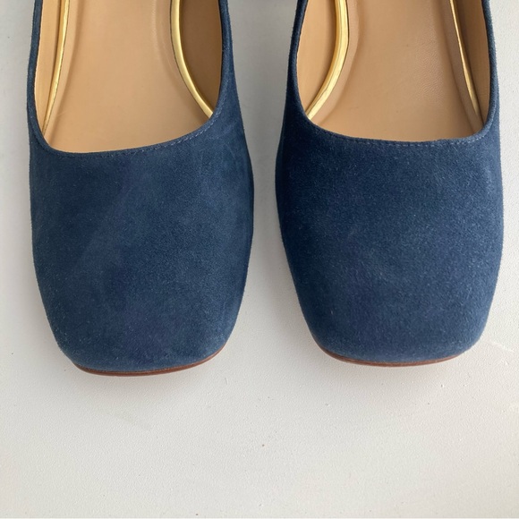 Talbots Indigo Blue Claire Block Heel Pumps Suede Gold Size 6M Women’s Shoes - Picture 6 of 16